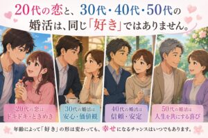 <span attr-easy-text-count-tooltip="選択したテキストの文字数は31文字です。" class="easy-text-count-tooltip"></span>20代の恋と30代・40代・50代の婚活は同じ「好き」ではない